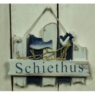 Unbekannt Türschild Schiethus aus Holz mit Fisch ca. 17x13cm Maritime Bad Deko