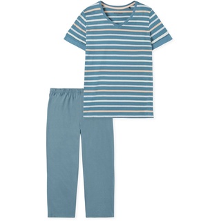 SCHIESSER Damen Schlafanzug Set - Nachtwäsche, 3/4 Kurzarm, Pyjama, Muster, Baumwolle Hellblau 4XL