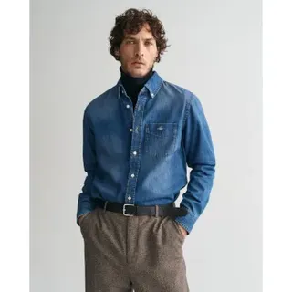 Gant für Herren. 3240199 Blaues Regular Fit Jeanshemd (M), Lässig, Baumwolle, Langarm