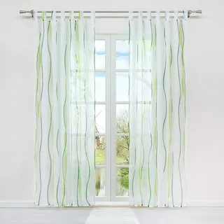 HongYa 1 Stück Vorhang transparent mit Wellenmuster mit Schlaufen aus Polyester, Dekoration für Schlafzimmer, Wohnzimmer, Balkon, cremefarben, grün, H/L, 245/140 cm