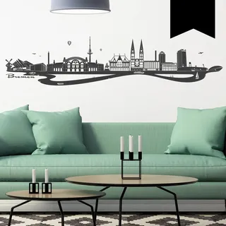 WANDKINGS Wandtattoo - Skyline Bremen (mit Fluss) - 300 x 68 cm - Schwarz - Wähle aus 6 Größen & 35 Farben