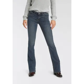 Bootcut-Jeans ARIZONA "mit Keileinsätzen" Gr. 34, N-Gr, blau (darkblue, used) Damen Jeans Bootcut Low Waist