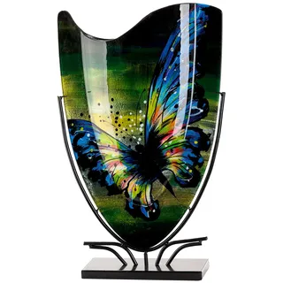 Gilde Glas Art Bodenvase Schmetterling - Glas - blau grün - Höhe 57cm x Breite 35cm - handbemalt und Nicht wasserdicht