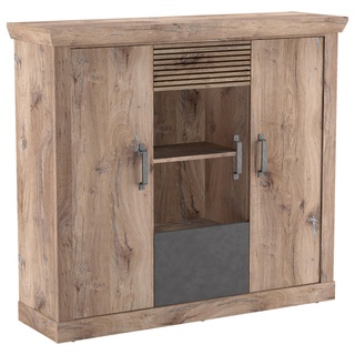 HOMETREND Carryhome Highboard, Anthrazit, Eiche, Kunststoff, Holzoptik, 9 Fächer, 133.9x120x40 cm, FSC Mix, Typenauswahl, Beimöbel erhältlich, stehend, Wohnzimmer, Kommoden & Sideboards, Highboards