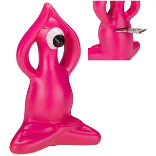 Relaxdays Spardose Flamingo, Yoga Pose, Sparbüchse mit Verschluss, 2 Schlüssel, Münzen & Scheine, Deko, Sparbox, pink, Keramik, 1 Stück