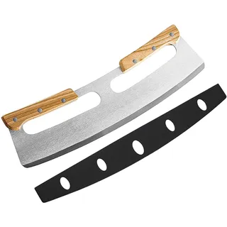 Binnan Pizzaschneider Edelstahl Pizza Wiegemesser mit Holzgriff Vielseitig einsetzbares Wiegemesser Pizzamesser Pizzacutter