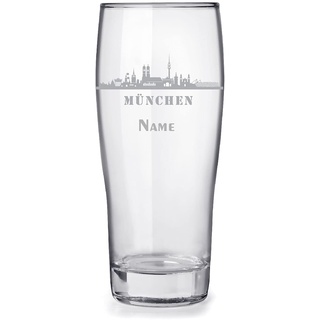 Bierglas mit Gravur und Name personalisiert, 0,3l - Motiv Stadt München Skyline, tolles Geschenk