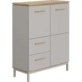 Paidi Kommode Benne, Eiche, Hellgrau, Holzwerkstoff, Eiche, massiv, 4 Fächer, 2 Schublade(n) Schubladen, 90.9x117.4x39.6 cm, Blauer Engel, Goldenes M, stehend, Wohnzimmer, Kommoden & Sideboards, Kommoden