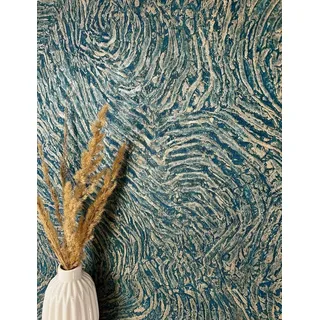 Newroom Vliestapete Alwina Blau Tapete Mustertapete Muster,Struktur,Metallic, Blau Tapete Modern Muster - Mustertapete Glamour Gold Türkis 3D Optik Industrial Struktur Metallic für Schlafzimmer Wohnzimmer Küche, Glamour blau