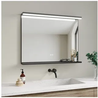 AQUALAVOS LED-Lichtspiegel Badezimmerspiegel mit Beleuchtung Ablage Wandspiegel 50x70 80x60 cm, Kaltweiß 6400 K Beschlagfrei Großzügige Ablage Einfach zu montieren 80 cm x 60 cm x 11 cm