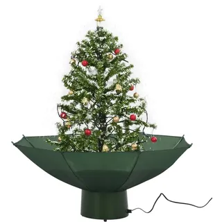 KOIECETA Schneiender Weihnachtsbaum mit Schirmfuß Schneefall Kugeln LED-Lampen Tannenbaum Christbaum Kunstbaum Dekobaum Schnee Grün 75cm