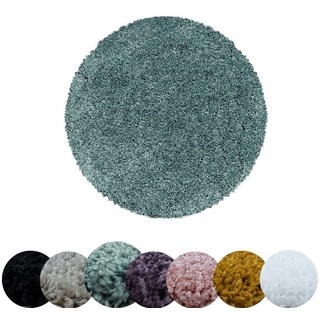 Teppich Unicolor - Einfarbig, HomebyHome, Rund, Höhe: 30 mm, Einfarbig Runder Teppich Wohnzimmer Shaggy versch. farben und größen blau 80 cm x 80 cm x 30 mm