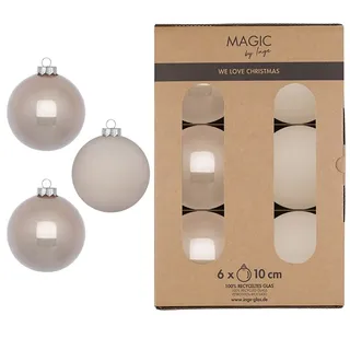 6 Weihnachtskugeln Glas 10cm matt & glänzend Christbaumkugeln Weihnachtsbaumkugeln Groß Christbaumschmuck Weihnachtsbaumschmuck Deko Taupe