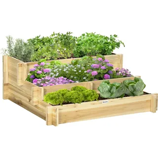 Outsunny Hochbeet 93 x 93 x 35 cm Natur