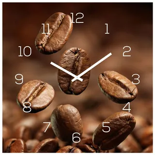 levandeo Wanduhr Alu-Dibond 30x30cm Uhr Alubild Kaffee Coffee Kaffeebohnen Deko Aluminium Küchendeko Küchenuhr Einrichtung