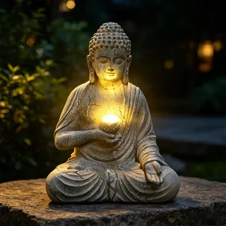 Ferakum Buddha Figuren mit Solarlampen für Garten Deko,Buddha Figur Zen mit Solar-Lotus Gartendeko Zimmer,Solarlichter für den Außenbereich,Garten Dekoration (03)