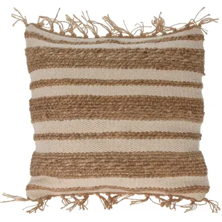 WellHome - Kissen aus Jute und Baumwolle mit Fransen in Beige, 45x45cm