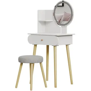 Vicco Schminktisch Edda Weiß 60 x 76 cm mit LED-Spiegel Hocker