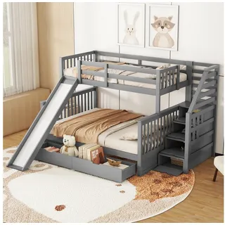 HAUSS SPOLE Etagenbett 90 x 200 &140 x 200 cm mit Schubladen, Rutsche und Treppe, Grau