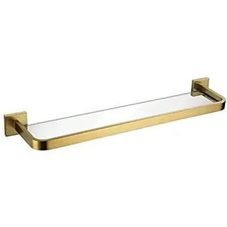 Badezimmer-Glasregal mit goldfarbenem Rahmen, Wandmontage, gehärtetes Glas, mit Halterung aus gebürstetem Edelstahl, 30 cm, goldfarbenes Regal für Badezimmer-Aufbewahrung