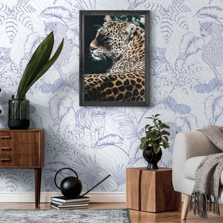 Livingwalls Vliestapete - Tapete Leopard in Weiß, Blau und Lila - Wandtapete für verschiedene Räume - Wandbild XXL 2,80 m x 1,59 m