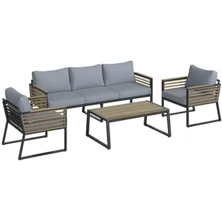 Ambia Garden Loungegarnitur Teakholz, Schwarz, Holz, Metall, Teakholz, 203x74.5x85 cm, Loungemöbel, Loungemöbel-Sets