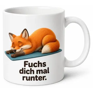 Yoga-Fuchs Kaffeetasse - Geschenkidee mit Spruch - beidseitig bedruckt - Bunt