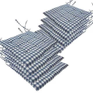 NYVI Stuhlkissen 40x40 cm ComfySeat Blau Weiß kariert 8er Set - Sitzkissen mit Bändern/Schleife, 9-fache Steppung - Indoor & Outdoor - Gartenstuhlkissen aus Baumwoll-Mischgewebe - ÖkoTex 100