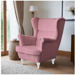 Beautysofa Sessel Moderner, bequemer, weicher, eleganter Sessel FELIX (Holzbeine, Farbe: Buche, Weiß oder Wenge – Ihre Wahl) rosa