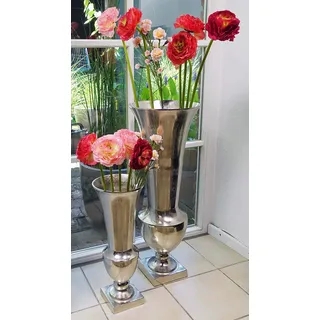 Vase Blumenvase Gefäß Pokalvase Dekovase Aluminium Silber Aluminium - Bodenvase für Kunstblumen und Pampasgras - 52 cm oder 80 cm (20x20x52 cm)