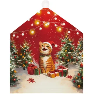 Morbuy Weihnachten Stuhlhussen 3D-Druck Nikolausmütze Esstisch Stühlen Set, 60x50cm Weihnachtsdeko Stuhlhussen Hussen für Esszimmerstühle, Weihnachtsfeier (Katze,2er Set)