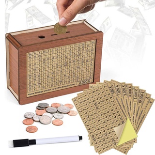 Spardose Aus Holz,Retro Sparbüchse Aufbewahrungsbox,Sparbox mit Zahlen Ankreuzen für Hilft Erwachsene und Kindern Die Gewohnheit Zum Sparen Zu (500€-10000€)