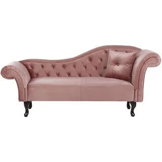 Chaiselongue Samt rosa rechts gesteppt mit Kissen Chesterfield-Stil Lattes
