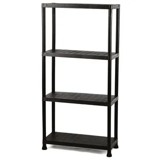 PEREL Wandregal, Regal für Keller und Draußen, Kunststoff Schwarz, 4 Böden, 60cm breit schwarz