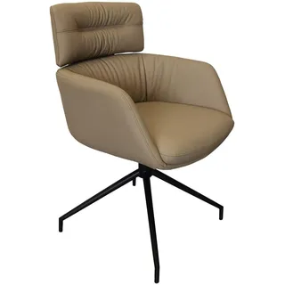Dieter Knoll Armlehnstuhl, Taupe, Metall, Leder, Echtleder, Rindleder, Drehkreuz, 62x92x66 cm, Lederauswahl, Stoffauswahl, Sitzfläche 360° drehbar, Esszimmer, Stühle, Esszimmerstühle, Armlehnenstühle