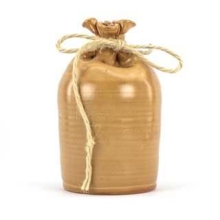 CEAR Ceramiche - Spardose in Form eines Sacks zum Zerbrechen H 20 cm aus Steingut-Keramik von Caltagirone, komplett handgefertigt, Farbe Leder
