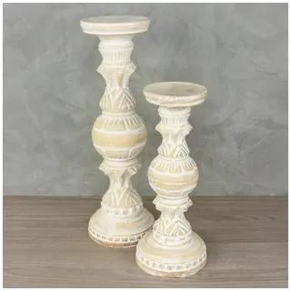 Oriental Galerie Dekofigur 2er Kerzenständer Set aus Indonesien Holz Mittel und Klein Model 1 (1 St) weiß