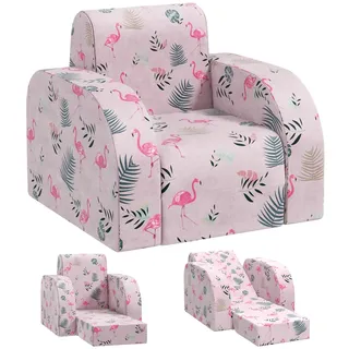 aiyaplay Kindersessel 2 in 1 Klappbar mit Liegefunktion Flamingo-Muster Rosa