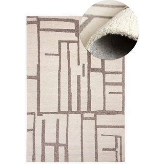 Designteppich Wollteppich Japandi, Handwebteppich Naturprodukt Wolle, Mazovia, 200 x 300 cm beige|weiß 200 x 300 cm