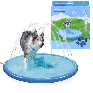 CoolPets Splash Pool Water Sprinkler - Wasserspielmatte - Kühlendes Hundespielzeug - Einfach an den Gartenschlauch anzuschließen - Blau