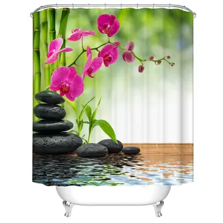 Qilerongrong Badezimmer Duschvorhang, Top Qualität Anti-Schimmel Duschvorhänge Digitaldruck inkl. 12 Duschvorhangringe, 180x180cm (Rosa Phalaenopsis)