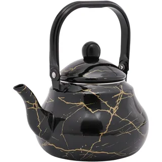 2L Emaille Wasserkessel, Teekessel, Wasserkessel Gasherd, Teekanne Gusseisen, Retro-Stil, Für Küche, Büro, Picknick, Elektroherd, Induktionsherd, Schwarz