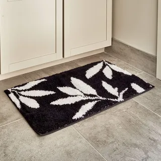 iDesign 17410EU Leaves Teppich 86 x 53 cm, Schwarz / Weiß
