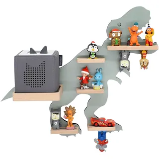 BOARTI Kinderregal Tier Dinosaurier hängend für Toniebox und Tonie Figuren Regal H. 44 x B. 52 x T. 19 Wandregal Musikbox und Figuren Aufbewahrung mit Magneteinsätzen Aufbewahrungsregal Holz Dino