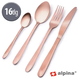 16 tlg Alpina Besteckset 4 Personen Edelstahl rosegold farbig Tafelbesteck