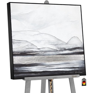 YS-Art Gemälde Eisberg, Abstrakte Bilder, Landschaft Leinwand Bild Handgemalt mit Rahmen in Schwarz grau|schwarz