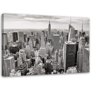Feeby Bilder New York 100x70 cm 1 Teilig Wohnzimmer Schlafzimmer Büro Flur Küche Wandbilder Leinwandbilder Modern Bild auf Leinwand Wanddekoration Kunstdruck Design Architektur Schwarz und Weiß