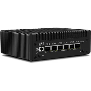 CWWK Mini PC N150 (Upgraded N100) Firewall Appliance, OPNsense Mini Computer mit 6 Port i226-V 2.5GbE LAN, F5 Fanless Micro PC ohne RAM/SSD/OS, USB Typ-C, 4K 3-Display, TF, AES-NI