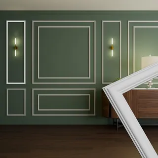 HEXIM Stuckleisten Wandrahmen Sets HDPS weiß - Auswahl an Größen für Wand, Decke, Bilder & Spiegel - Perfekt für moderne Wandgestaltung mit klassischem Touch (RM01-B 140X42CM)