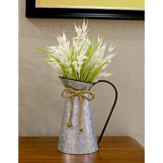 Verzinkte Vintage-Blumenvase, dekorativer Krug in Landhausstil, rustikaler Milchkrug aus Metall für die Wohnraumgestaltung